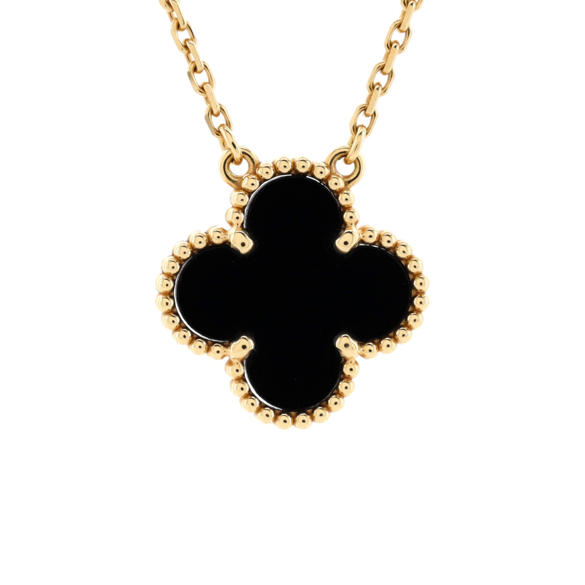 Van Cleef & Arpels Vintage Alhambra pendant necklace, 18K yellow gold and onyx, listed on Rebag